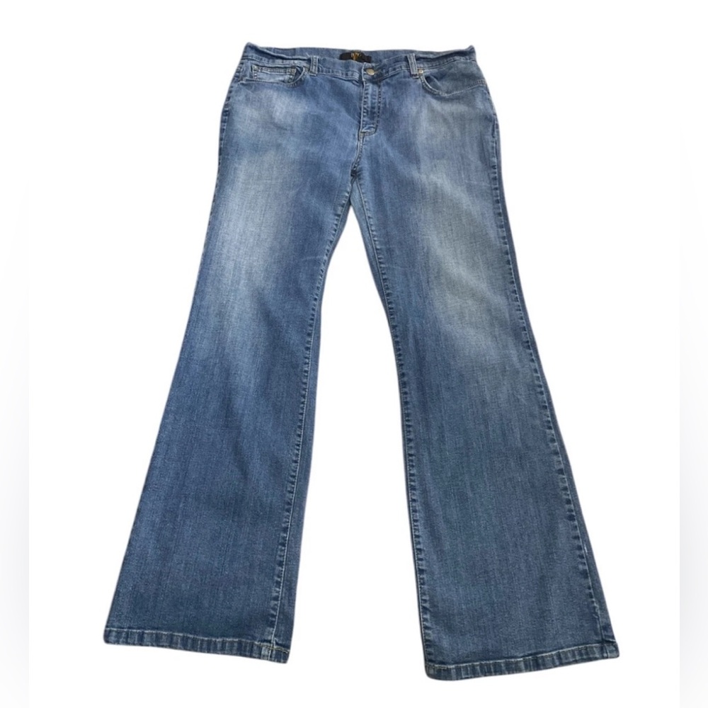 BCBG Paris Jeans Womens 16 Blue Mid-Rise Flared Bootcut Leg Denim -Read